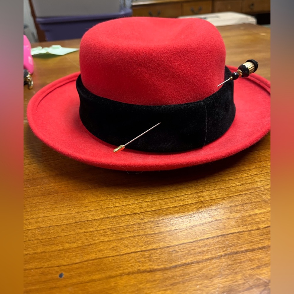 Frank Olive fedora red hat with hat pin